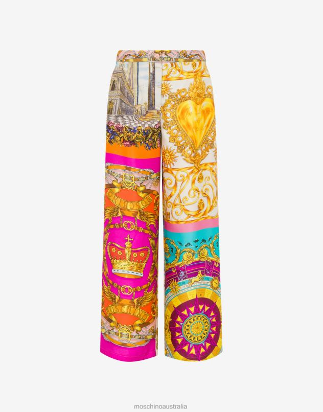SCARF PRINT TWILL TROUSERS Moschino Women MULTICOLOURED 44AA71 Clothing