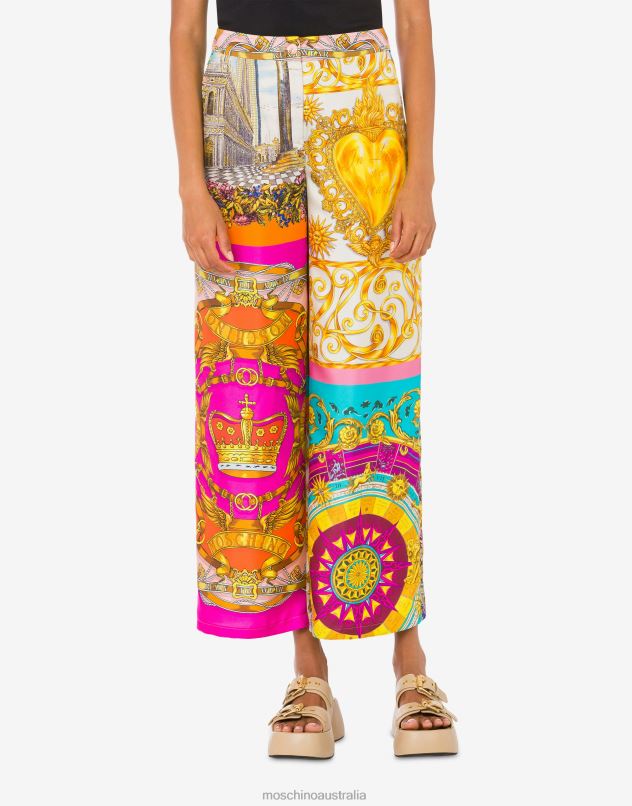 SCARF PRINT TWILL TROUSERS Moschino Women MULTICOLOURED 44AA71 Clothing