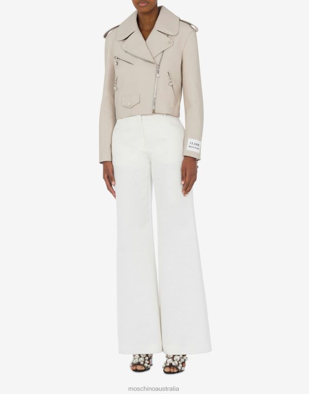 JEWELS NAPPA LEATHER BIKER Moschino Women BEIGE 44AA1 Clothing