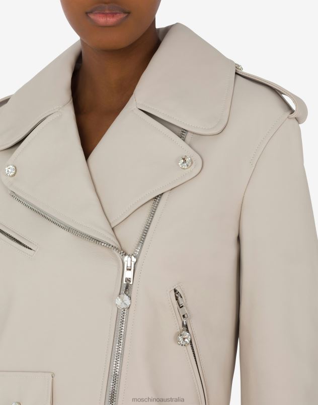JEWELS NAPPA LEATHER BIKER Moschino Women BEIGE 44AA1 Clothing