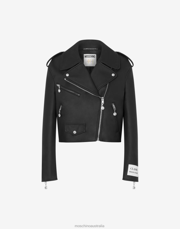 JEWELS NAPPA LEATHER BIKER Moschino Women BLACK 44AA2 Clothing