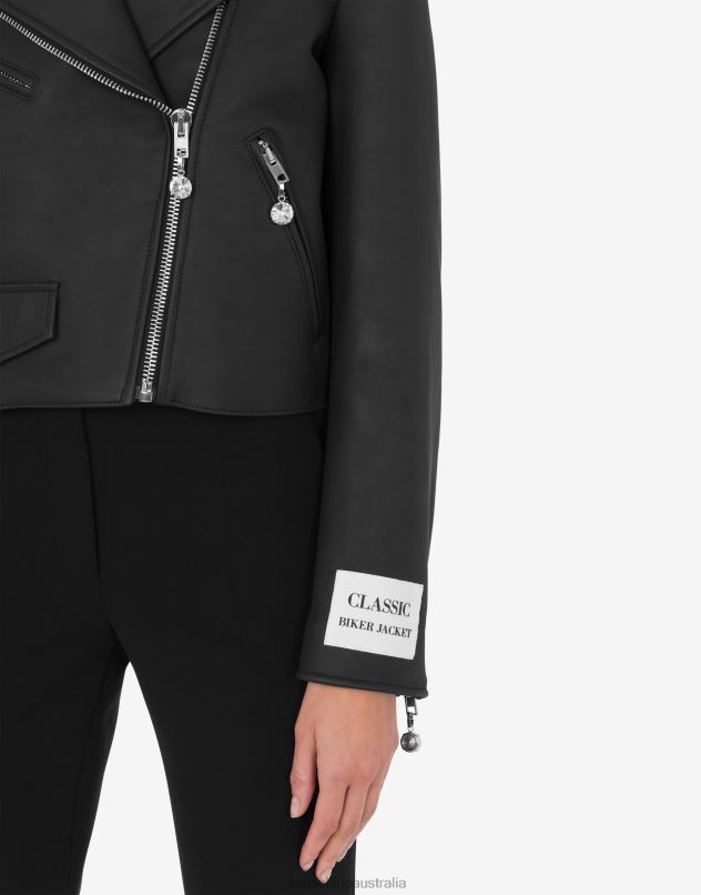 JEWELS NAPPA LEATHER BIKER Moschino Women BLACK 44AA2 Clothing