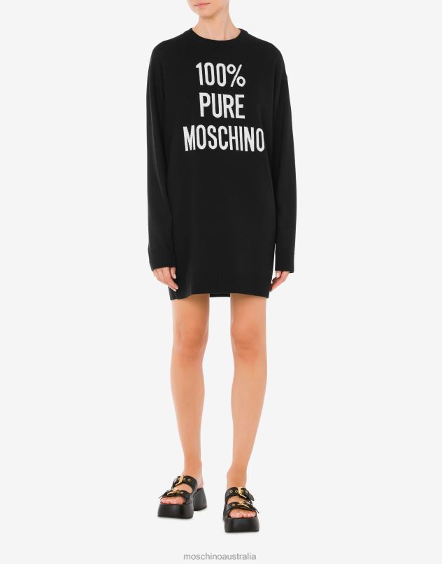 100% PURE WOOL DRESS Moschino Women BLACK 44AA46 Clothing