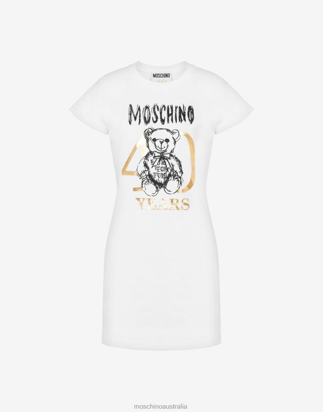40 YEARS TEDDY BEAR COTTON INTERLOCK DRESS Moschino Women WHITE 44AA62 Clothing