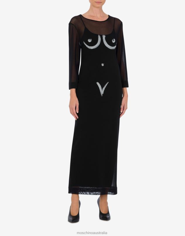 BODY PRINT TULLE DRESS Moschino Women BLACK 44AA34 Clothing