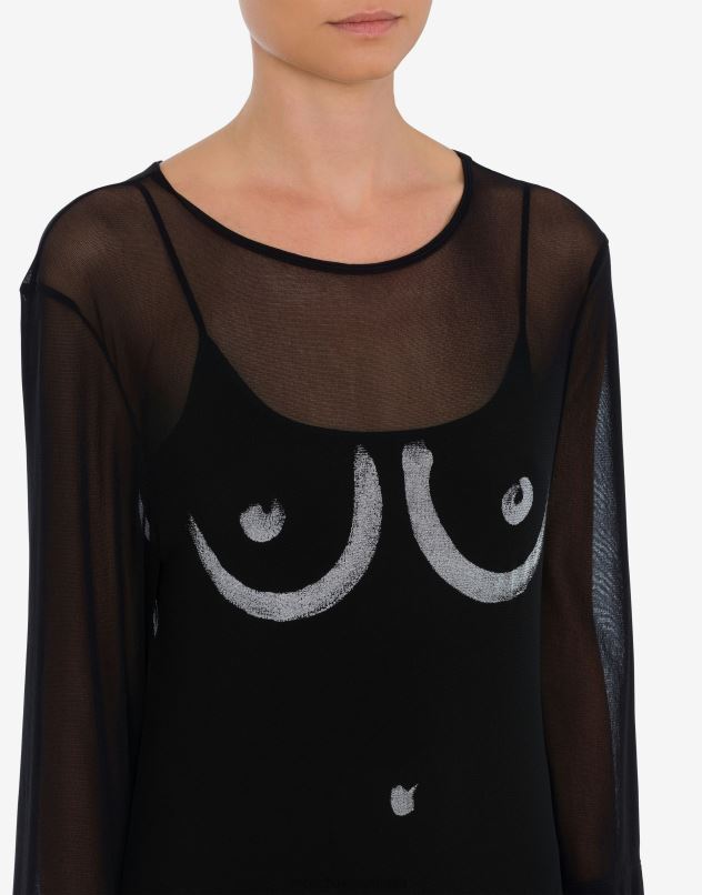 BODY PRINT TULLE DRESS Moschino Women BLACK 44AA34 Clothing