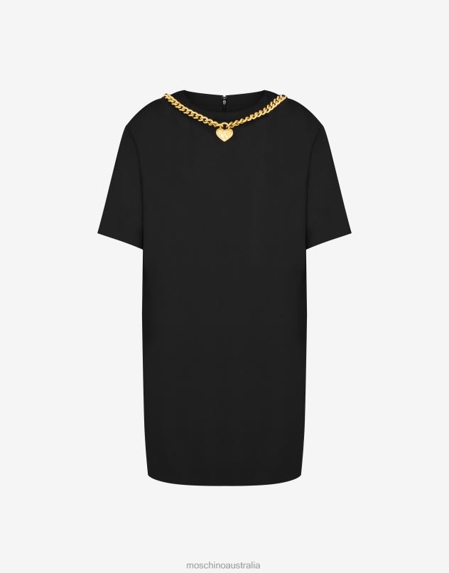 CHAIN & HEART ENVERS SATIN DRESS Moschino Women BLACK 44AA54 Clothing