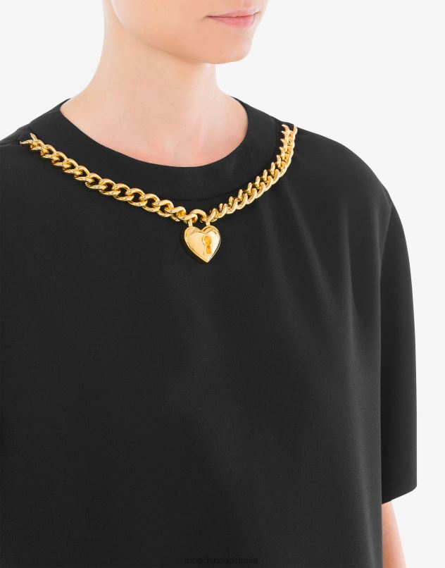 CHAIN & HEART ENVERS SATIN DRESS Moschino Women BLACK 44AA54 Clothing