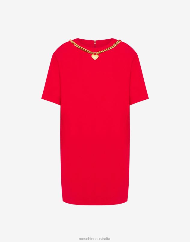 CHAIN & HEART ENVERS SATIN DRESS Moschino Women RED 44AA55 Clothing
