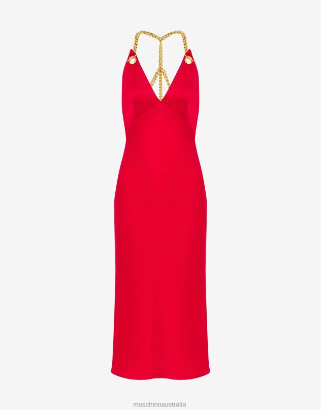 CHAIN & HEART ENVERS SATIN DRESS Moschino Women RED 44AA57 Clothing