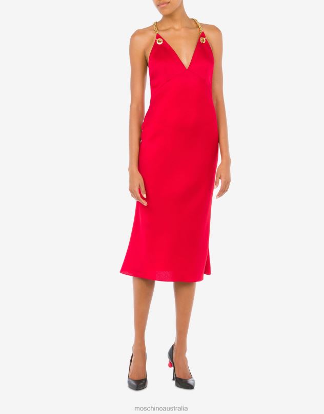 CHAIN & HEART ENVERS SATIN DRESS Moschino Women RED 44AA57 Clothing