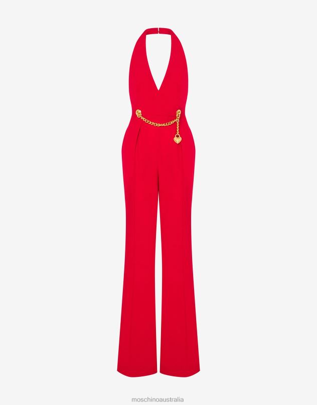 CHAIN & HEART ENVERS SATIN JUMPSUIT Moschino Women RED 44AA58 Clothing