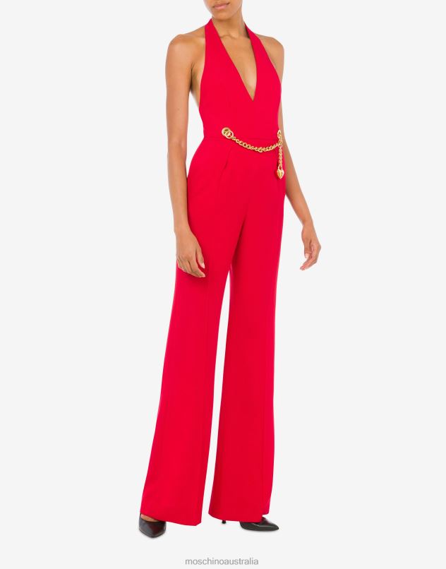 CHAIN & HEART ENVERS SATIN JUMPSUIT Moschino Women RED 44AA58 Clothing