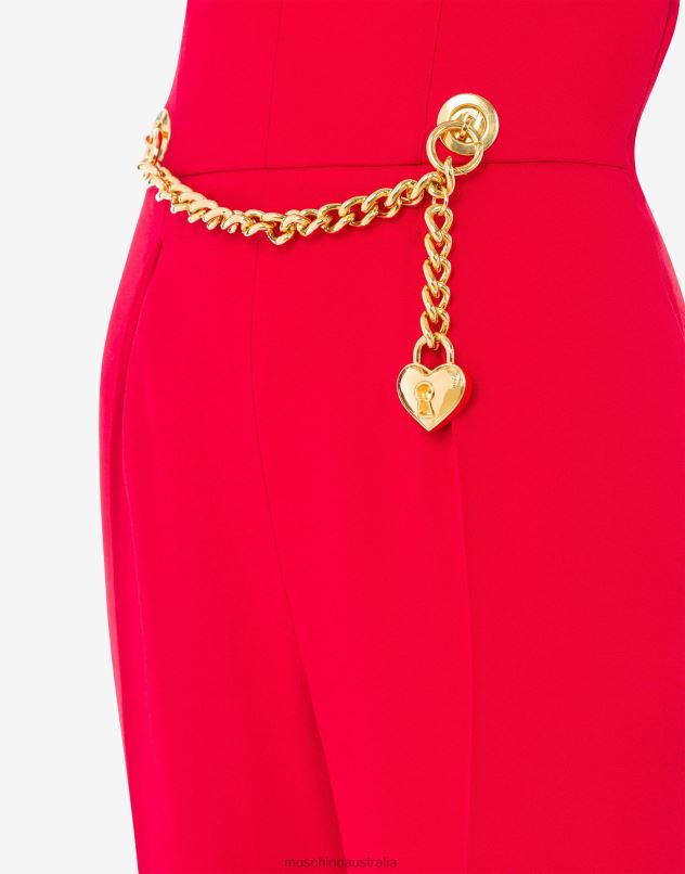 CHAIN & HEART ENVERS SATIN JUMPSUIT Moschino Women RED 44AA58 Clothing