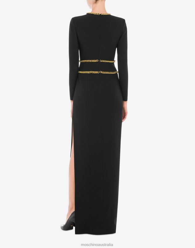 CHAIN & HEART ENVERS SATIN LONG DRESS Moschino Women BLACK 44AA52 Clothing