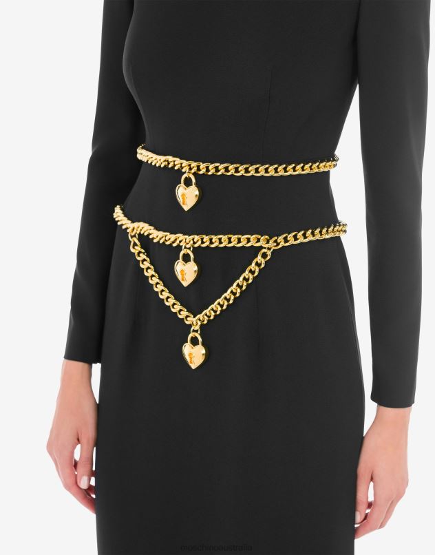 CHAIN & HEART ENVERS SATIN LONG DRESS Moschino Women BLACK 44AA52 Clothing
