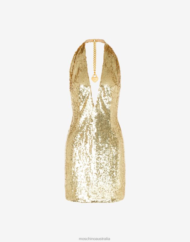 CHAIN & HEART SEQUIN DRESS Moschino Women GOLD 44AA61 Clothing