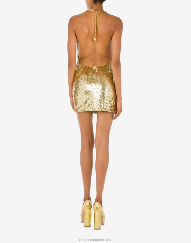 CHAIN & HEART SEQUIN DRESS Moschino Women GOLD 44AA61 Clothing