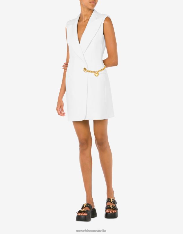 CHAIN & HEART STRETCH CREPE DRESS Moschino Women WHITE 44AA64 Clothing