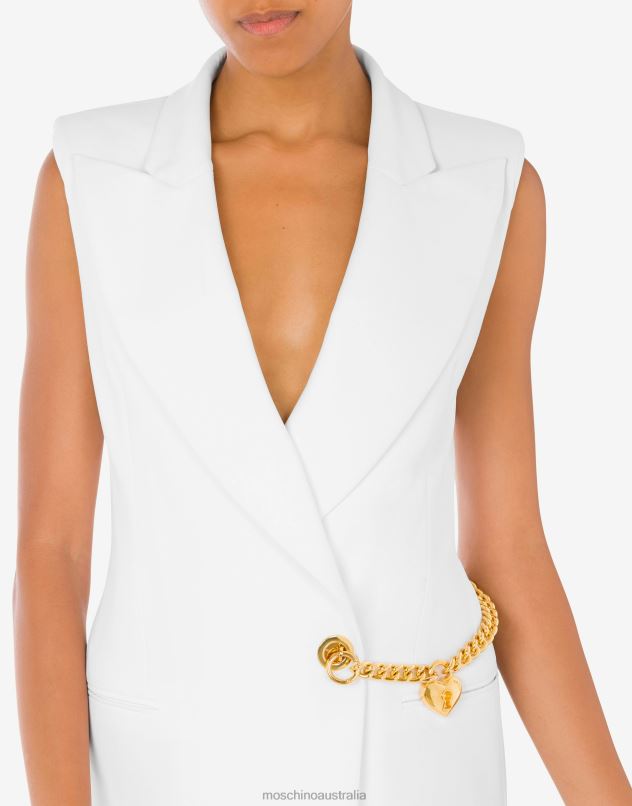 CHAIN & HEART STRETCH CREPE DRESS Moschino Women WHITE 44AA64 Clothing