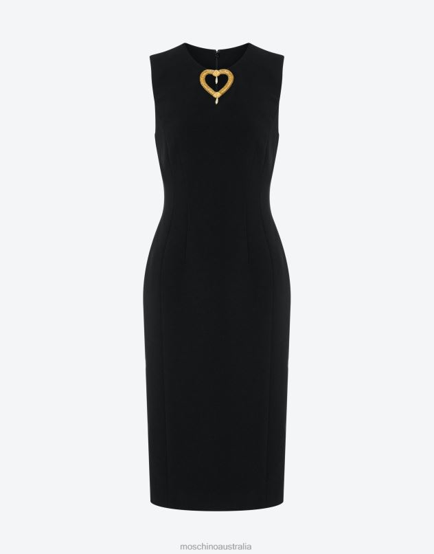 HEART EMBROIDERY CREPE DRESS Moschino Women BLACK 44AA38 Clothing