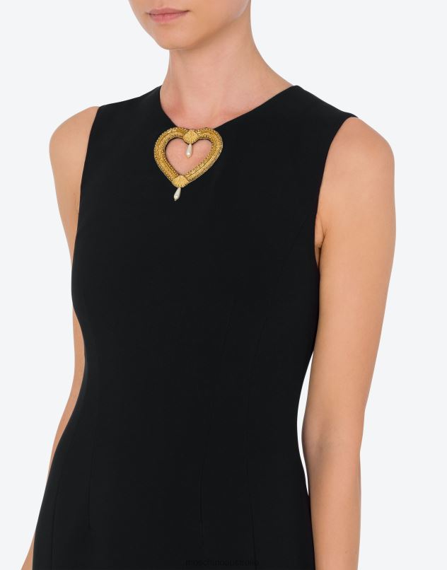 HEART EMBROIDERY CREPE DRESS Moschino Women BLACK 44AA38 Clothing