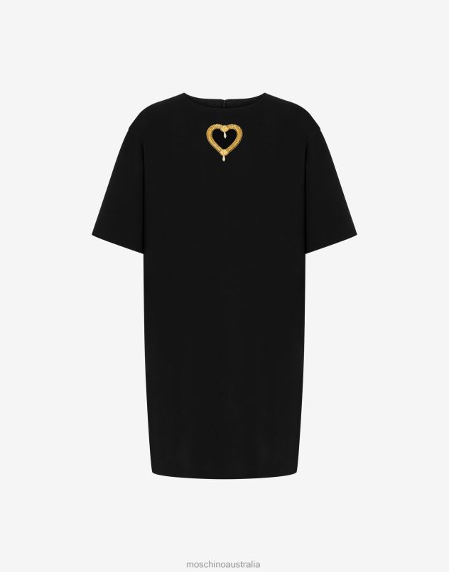 HEART EMBROIDERY STRETCH CREPE DRESS Moschino Women BLACK 44AA39 Clothing