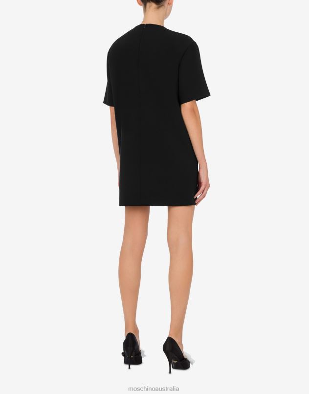 HEART EMBROIDERY STRETCH CREPE DRESS Moschino Women BLACK 44AA39 Clothing