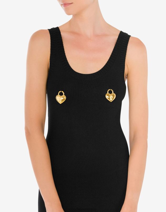 HEART LOCK CHARMS STRETCH DRESS Moschino Women BLACK 44AA42 Clothing