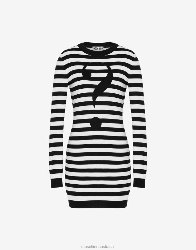 HOUSE SYMBOLS !? STRIPED KNIT DRESS Moschino Women BLACK 44AA32 Clothing