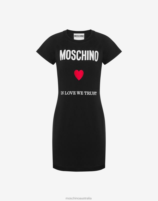 IN LOVE WE TRUST ORGANIC JERSEY DRESS Moschino Women BLACK 44AA35 Clothing