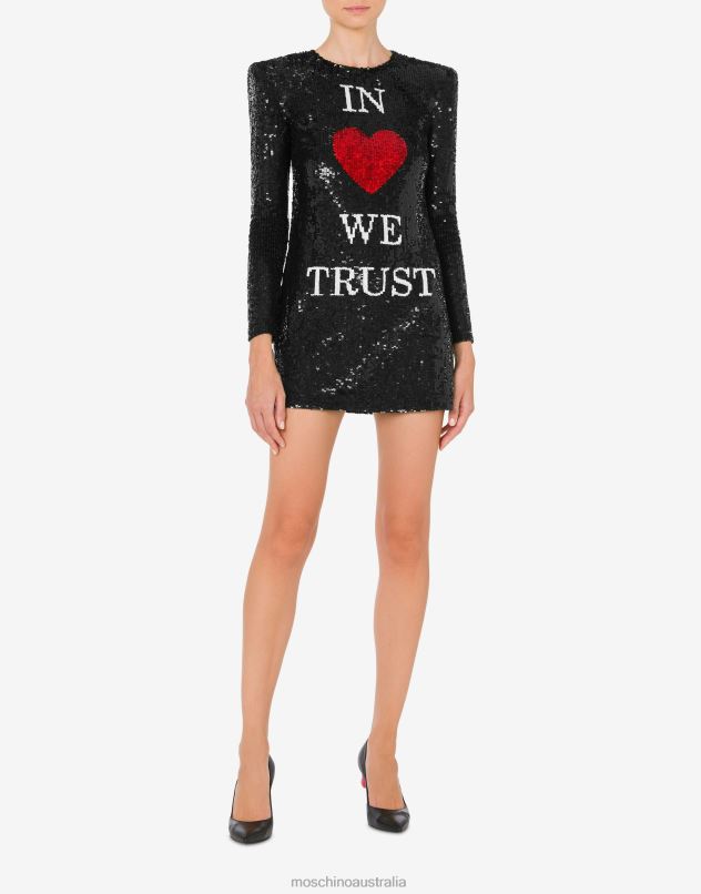 IN LOVE WE TRUST SEQUIN DRESS Moschino Women BLACK 44AA60 Clothing