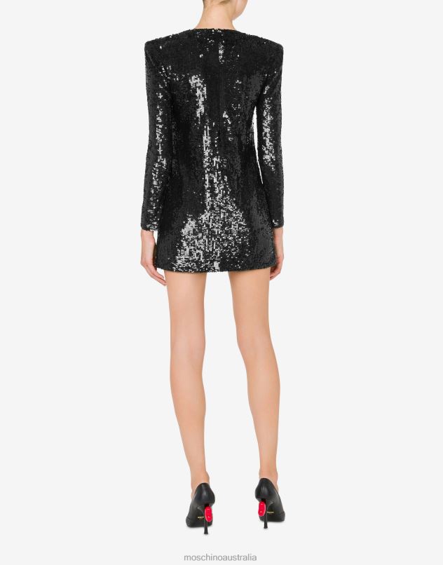 IN LOVE WE TRUST SEQUIN DRESS Moschino Women BLACK 44AA60 Clothing