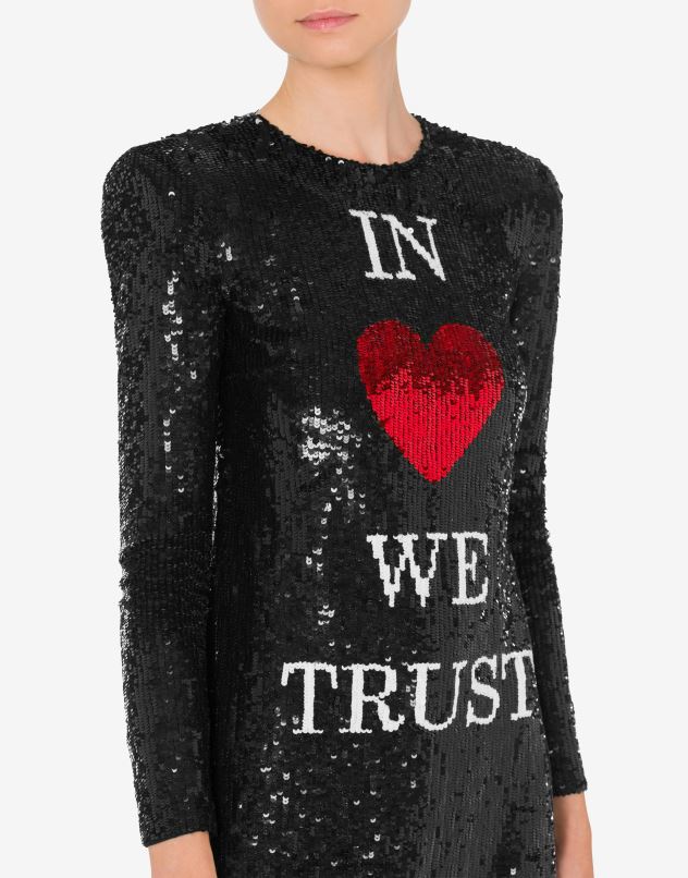 IN LOVE WE TRUST SEQUIN DRESS Moschino Women BLACK 44AA60 Clothing