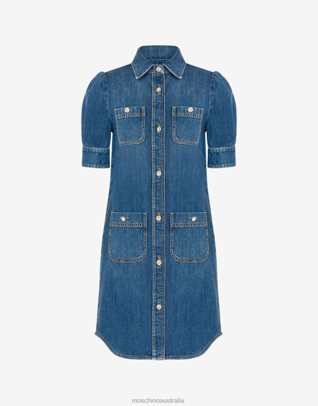 JEWELED BUTTONS RING DENIM DRESS Moschino Women BLUE DENIM 44AA37 Clothing