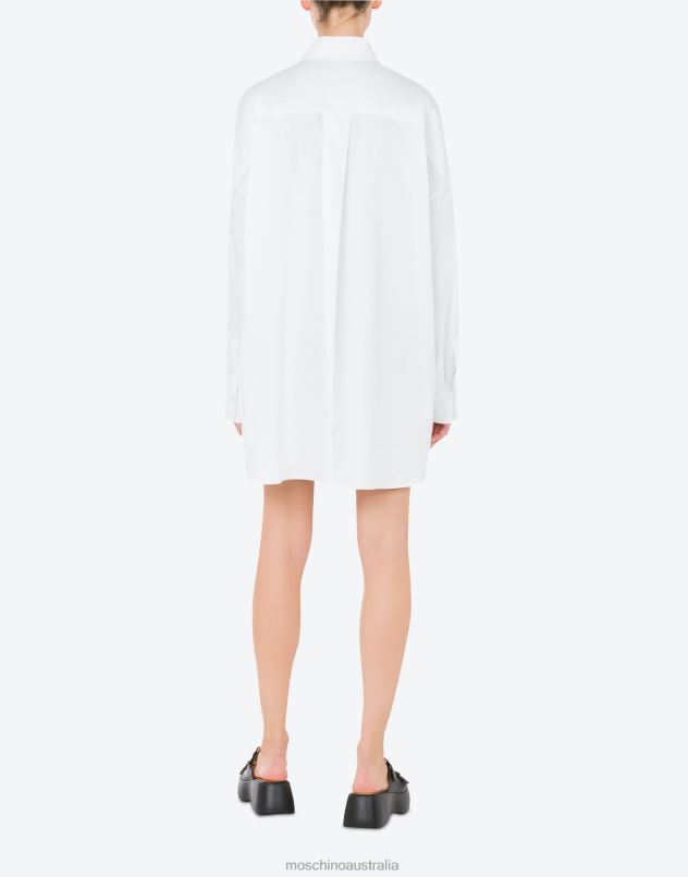 RUBBER PATCH COTTON CLOTH DRESS Moschino Women WHITE 44AA48 Clothing