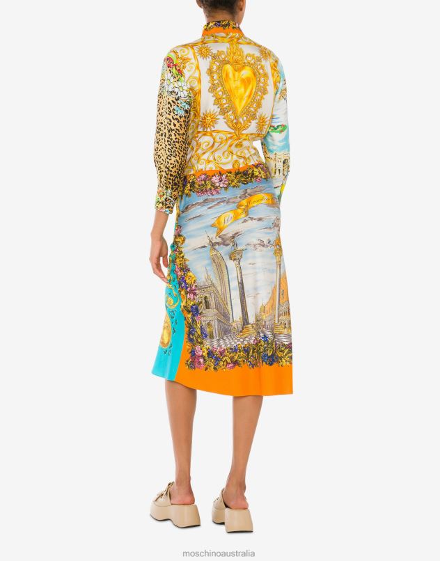 SCARF PRINT TWILL DRESS Moschino Women MULTICOLOURED 44AA65 Clothing