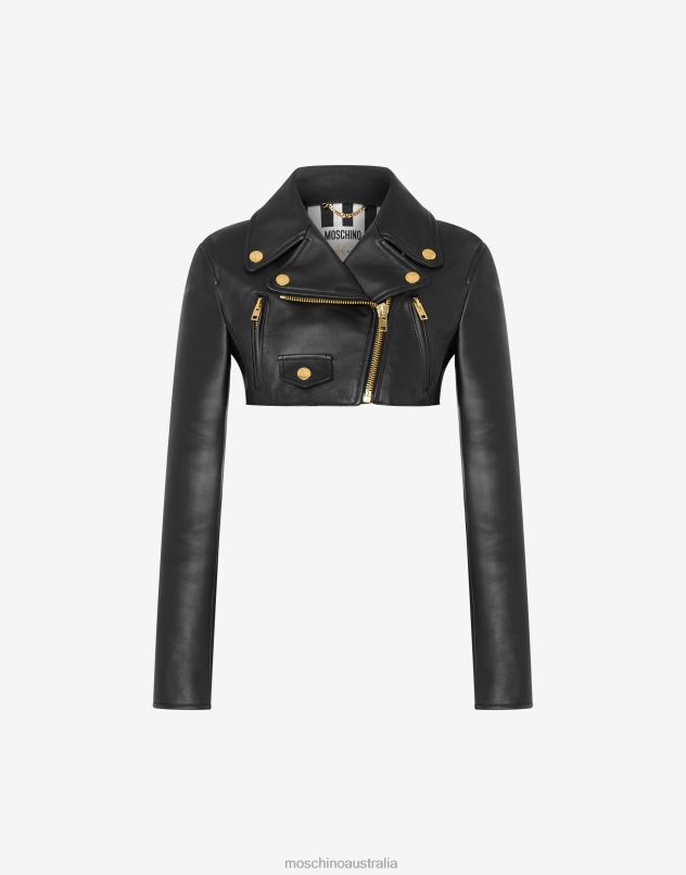 NAPPA LEATHER CROPPED BIKER JACKET Moschino Women BLACK 44AA13 Clothing