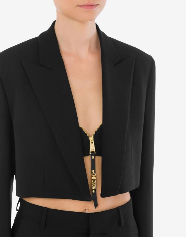 STRETCH GABARDINE CROPPED JACKET Moschino Women BLACK 44AA23 Clothing