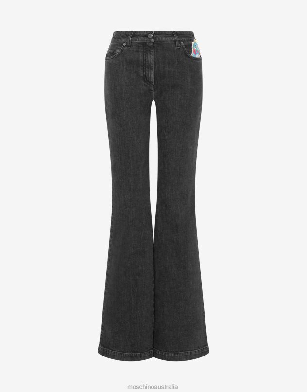 BUBBLE BOBBLE BLACK DENIM TROUSERS Moschino Women BLACK 44AA170 Clothing