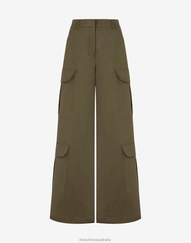 COTTON CANVAS PALAZZO TROUSERS Moschino Women MILITARY GREEN 44AA169 Clothing