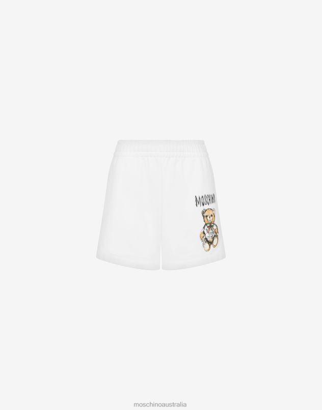 DRAWN TEDDY BEAR ORGANIC FLEECE SHORTS Moschino Women WHITE 44AA168 Clothing