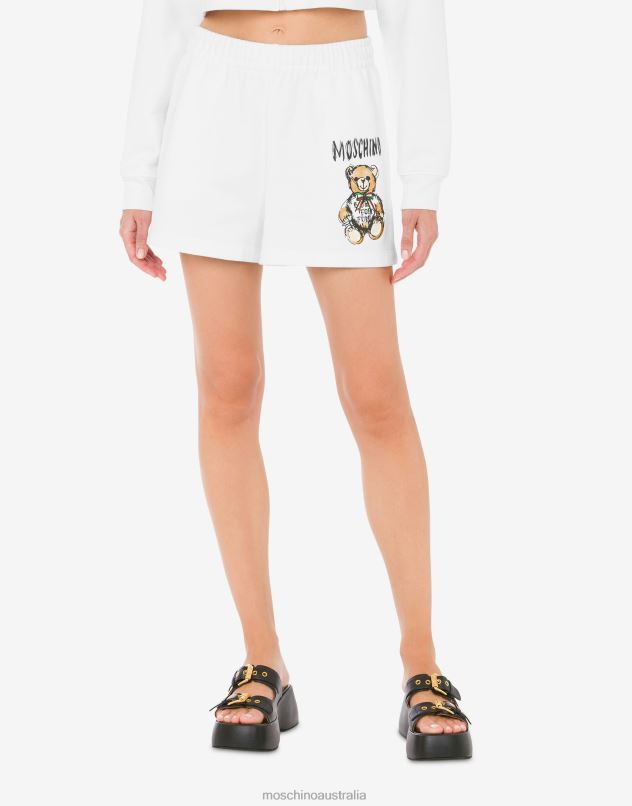 DRAWN TEDDY BEAR ORGANIC FLEECE SHORTS Moschino Women WHITE 44AA168 Clothing