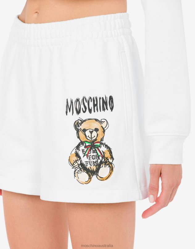DRAWN TEDDY BEAR ORGANIC FLEECE SHORTS Moschino Women WHITE 44AA168 Clothing