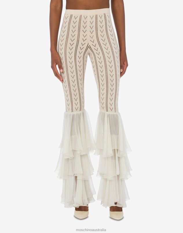 KNITTED LEGGINGS WITH RUFFLES Moschino Women IVORY 44AA157 Clothing