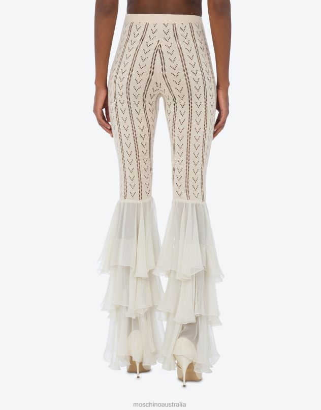 KNITTED LEGGINGS WITH RUFFLES Moschino Women IVORY 44AA157 Clothing