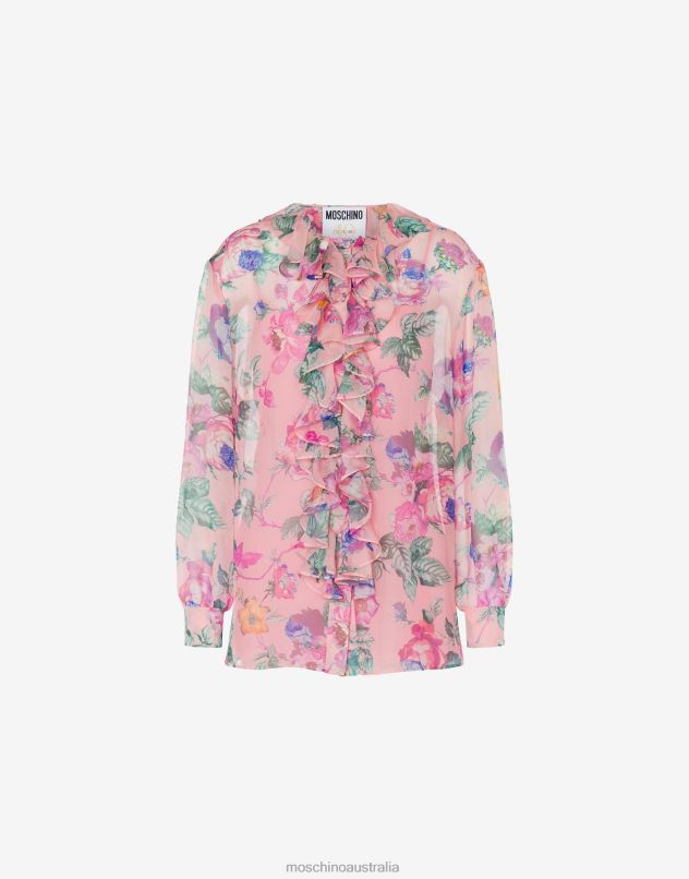 FLOWERS PRINT CHIFFON SHIRT Moschino Women PINK 44AA107 Clothing