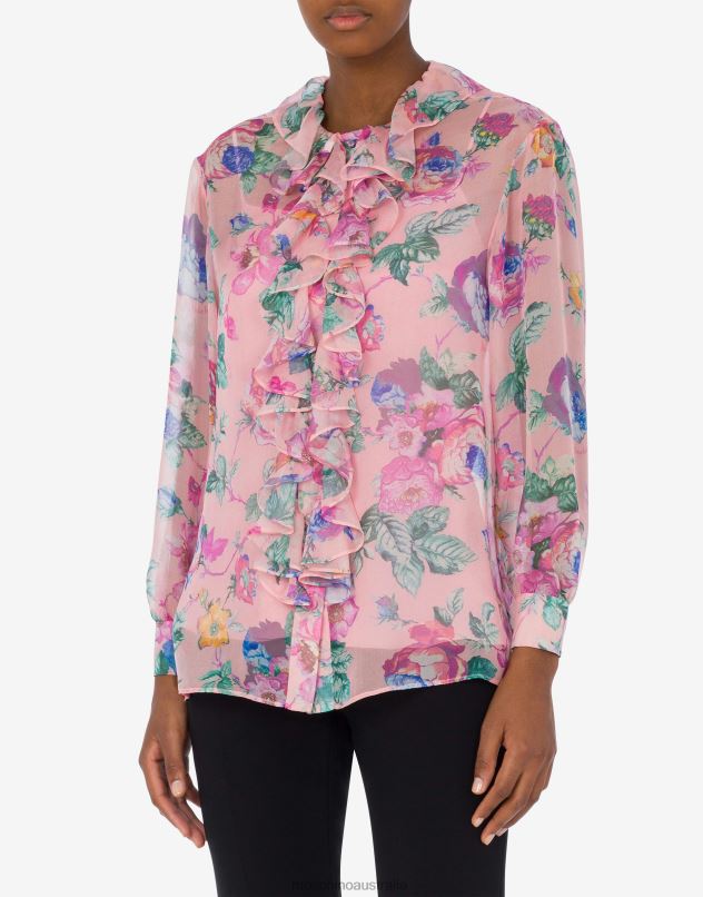 FLOWERS PRINT CHIFFON SHIRT Moschino Women PINK 44AA107 Clothing