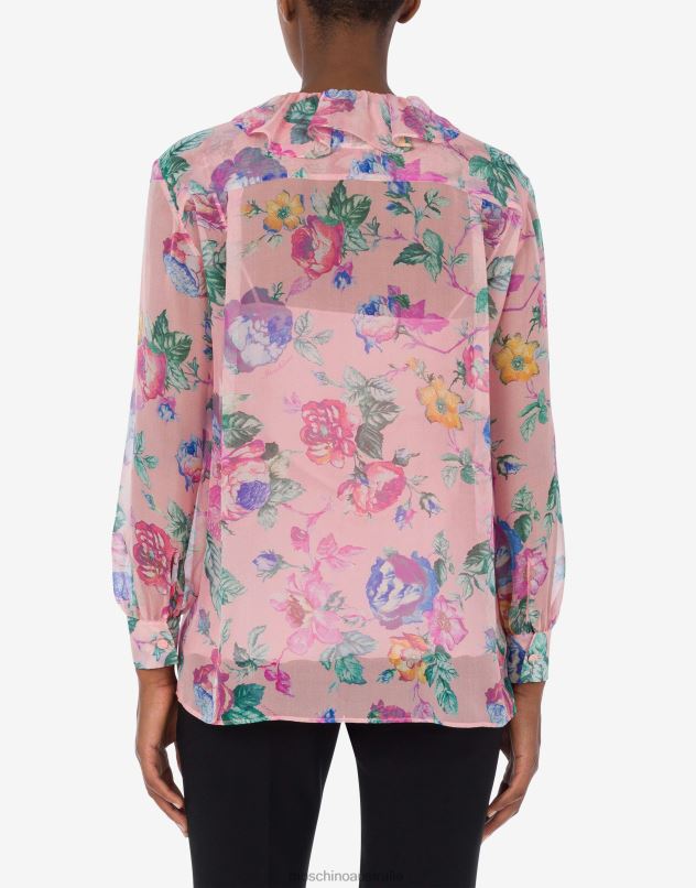 FLOWERS PRINT CHIFFON SHIRT Moschino Women PINK 44AA107 Clothing