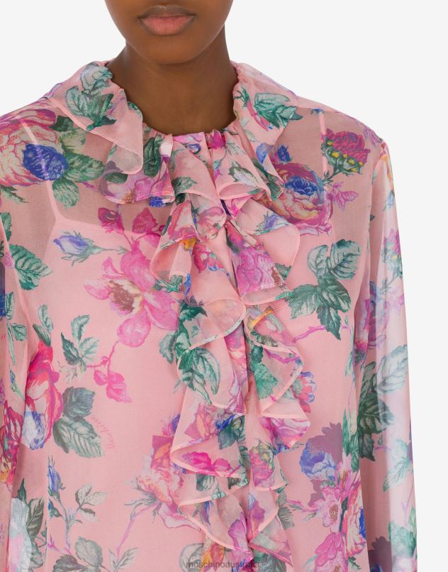FLOWERS PRINT CHIFFON SHIRT Moschino Women PINK 44AA107 Clothing